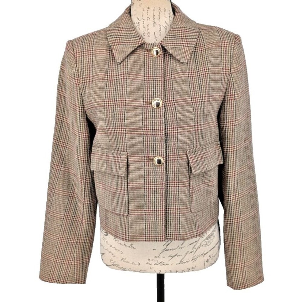 ZARA Cropped Plaid Y2K Blazer M English Countryside Preppy Academia Gold Buttons